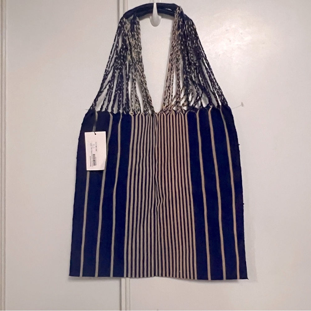 Cobalt Blue Oaxacan Woven Cotton Tote Blue Tan Stripes Hand Made New With Tags